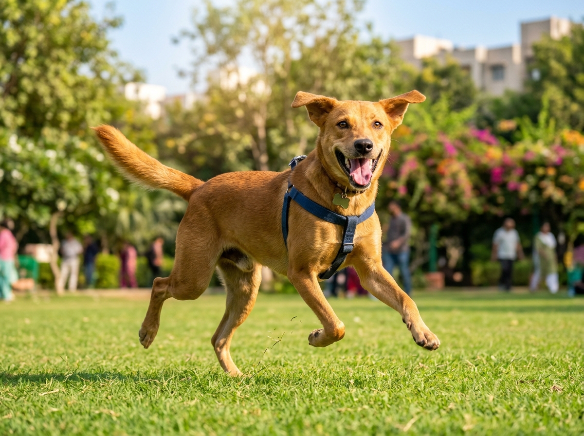 Rocky running happily after orthopedic rehabilitation in Delhi park